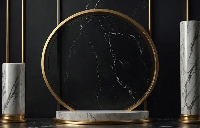 Sleek Gold Arc on Marble Texture Showcase
